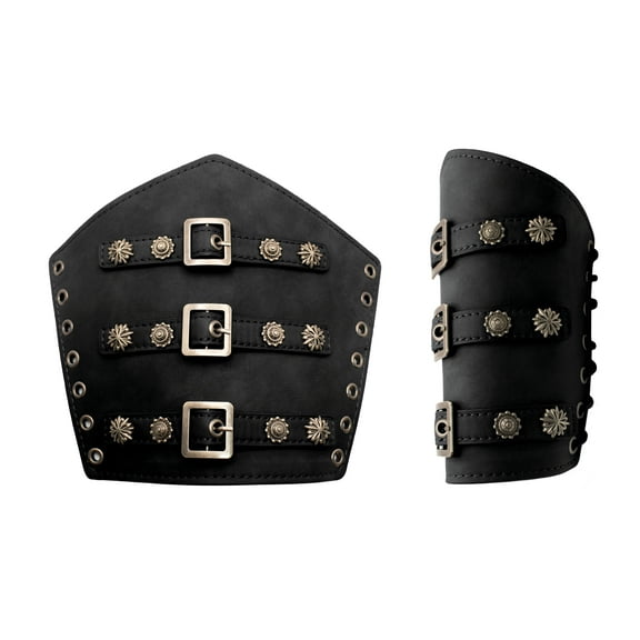 UNDERWRAPS Faux Leather Cuff Bracelet - Black Leather Arm Cuff Metal Buckle Guards, Warrior Renaissance Accessories Pirate Accessories Viking Bracelet For Men