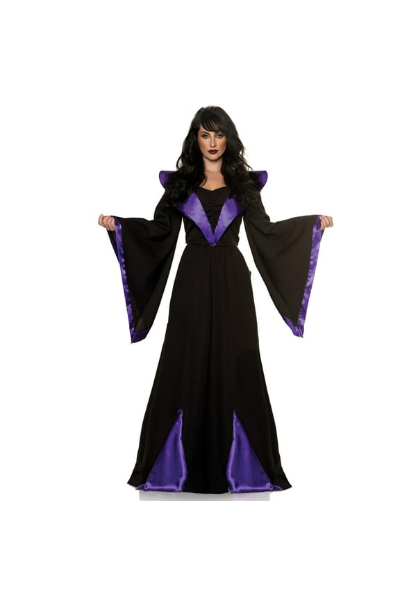 Full Length Evil Queen Robe - Black and Purple Satin Robe for Cosplay (US, Alpha, Small, Regular, Regular, Standard, Womens Small (4-6))
