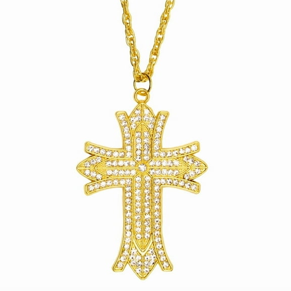 UNDERWRAPS Gold Rhinestone Studded Cross - Fathers Day Gift, Religious Gifts for Men & Women, Halloween Jewelry, Gothic Cross Necklace