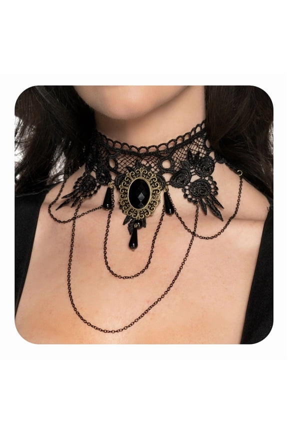 Gothic Choker for Women - Choker with Black Jewels, Gothic Necklace for Cosplay, Goth Halloween Accessories, Punk Jewelry Gift