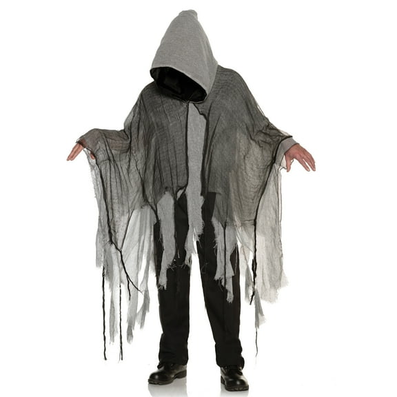 UNDERWRAPS Grey Horror Hooded Cape - Adult Cape for Men, Grim Reaper Cloak with Hood, Poncho Outfit, Cosplay Dress Up, Halloween Costumes