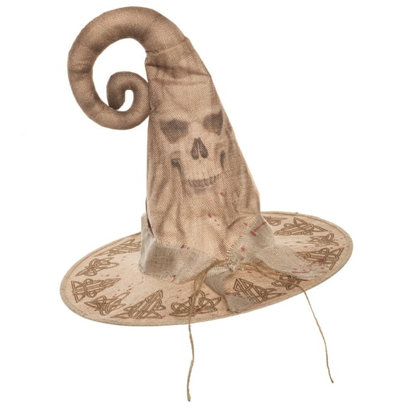 UNDERWRAPS Halloween Tan Wizard Hat - Witch Hat with Skull Print, Cosplay Costume Accessories, Wizard Halloween Decor, Witch Dress Up Hat