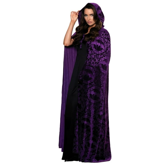 UNDERWRAPS Hooded Vampire Velvet Bat Embossed Cape Black - Halloween Costume Capes for Adults (Purple Vampire Cloak)