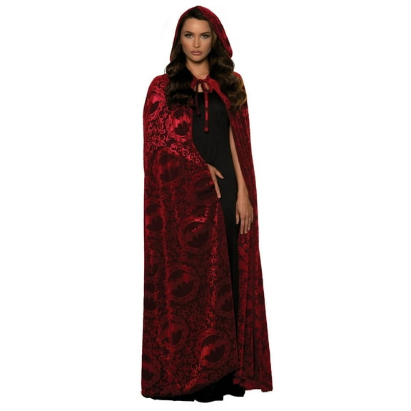 UNDERWRAPS Hooded Vampire Velvet Bat Embossed Cape Black - Halloween Costume Capes for Adults (Red Vampire Cloak)