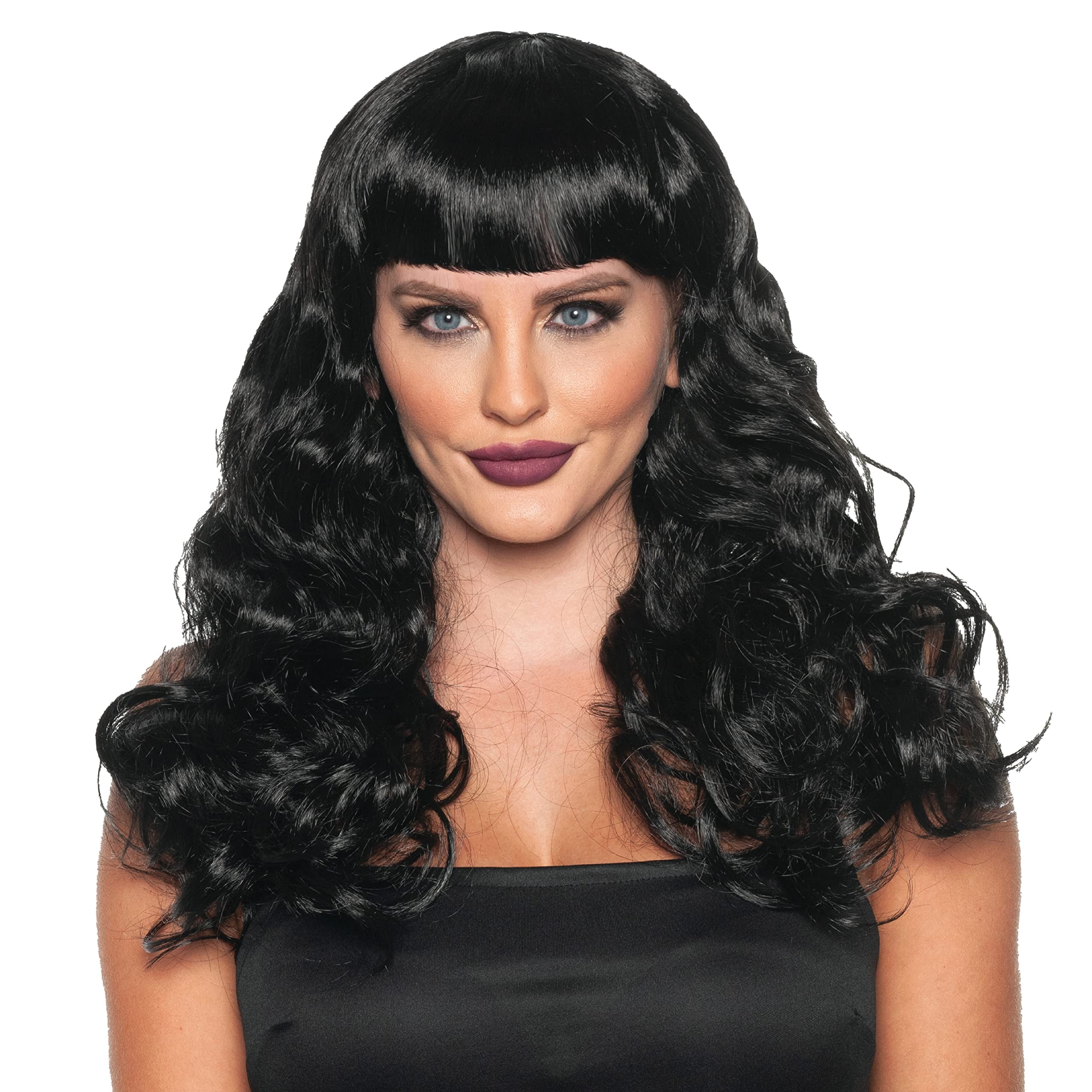 UNDERWRAPS Long Curly Black Pin Up Wig- Retro Black Long Curls with Bangs,  Pin Up Girl Wig Lace, Body Wave Lace Front Halloween Costume for Women, One  ..., image size:2560x2560
