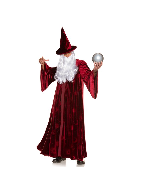 Men's Burgundy Wizard Costume - Wizard Fantasy Costume, Magic Sorcerer Costume, Renaissance Halloween Outfit, Cosplay Costume