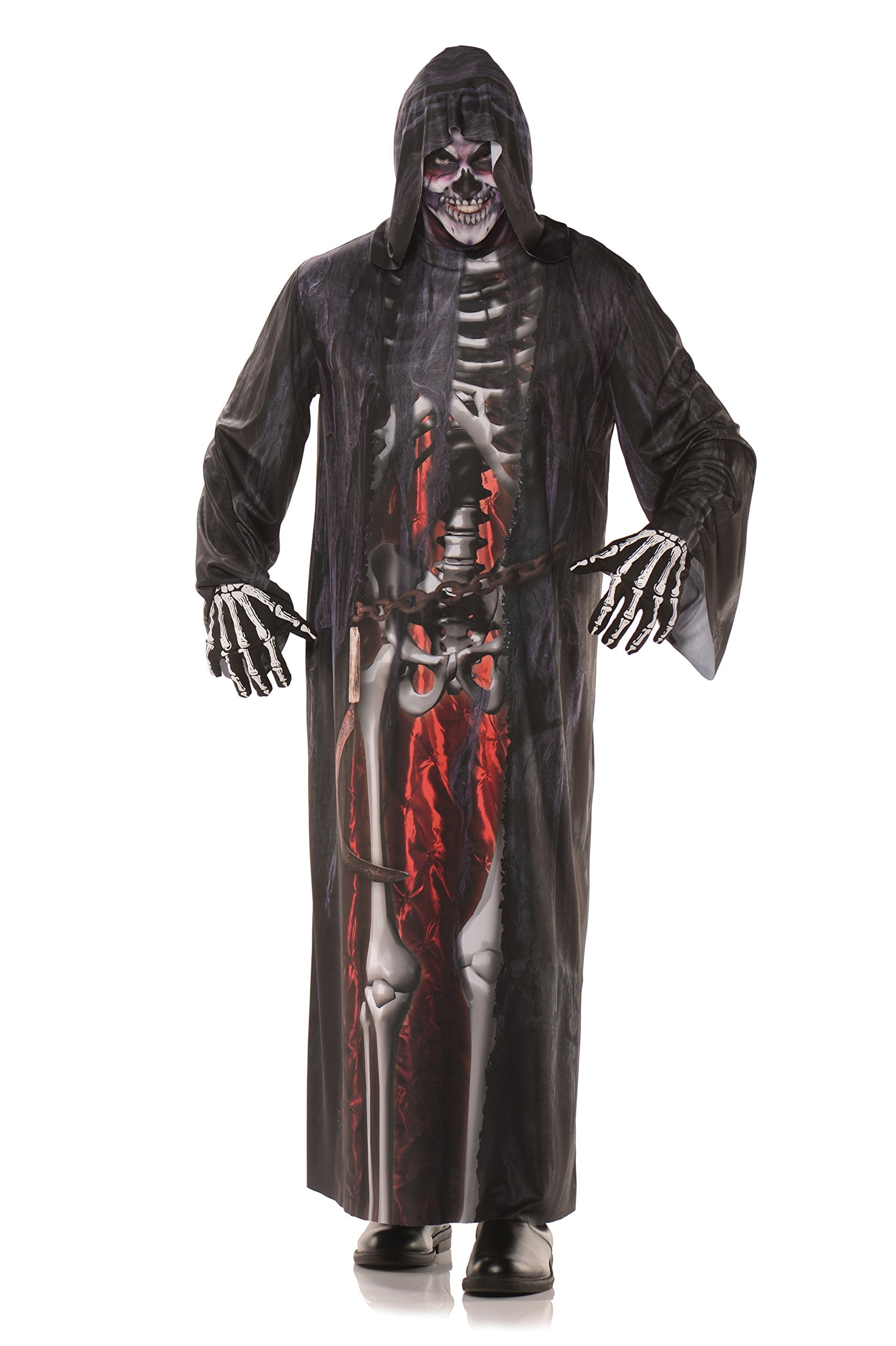 Costume Falciatrice Per Bambini: Set Deluxe Mietitore Con Occhi Luminosi | Travestimento Spaventoso Per Halloween | Completo Unisex Con Falce E Guanti Per Piccole Morte