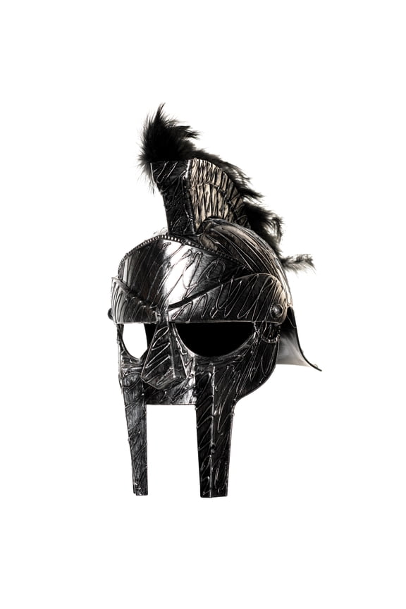 Men's Medieval Roman Helmet - Gladiator Helmet with Black Feathers, Cosplay Helmet, Costume Accessories, Movie Prop Helmet Decor