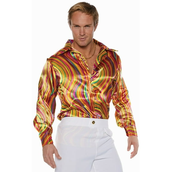 Men's Multi-Color Swirls 70s Disco Costume Shirt X-Large 48