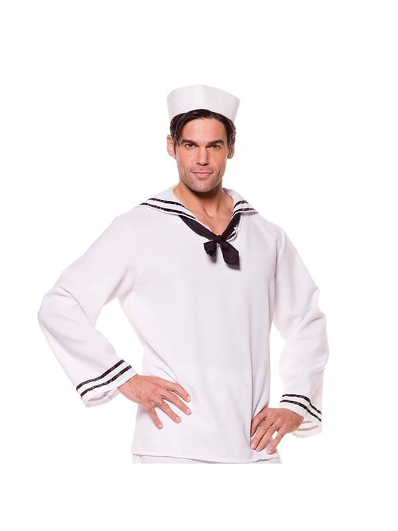 Mens Captain Sailor Shirt - Mens Halloween Costumes for Adults, Sailor Costume for Men, Adult Cosplay Costume, Sailor Captain with Hat (Medium 8-10)