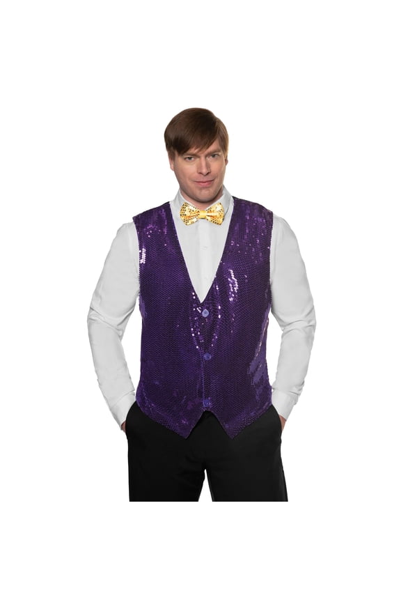 Mens Sequin Vest Purple - Sequin Vests for Men, 70s Disco Outfit for Boys (Mens XX-Large (50-52))