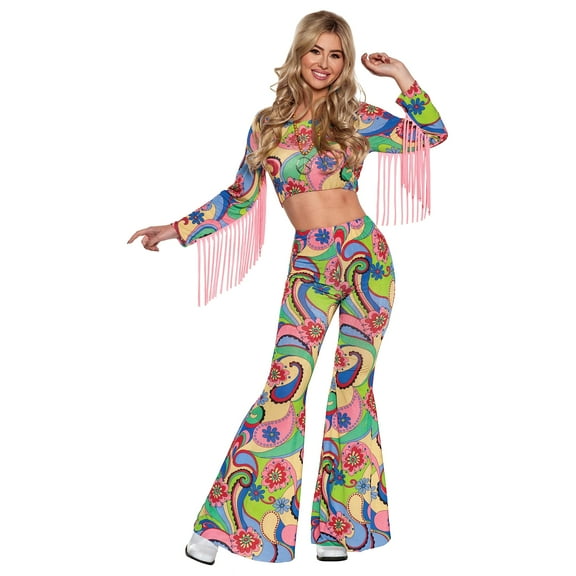 UNDERWRAPS Psychedelic Crop Top Costumes - Psychedelic Halloween Costume for Women (Green Crop, Women's Large (12-14)