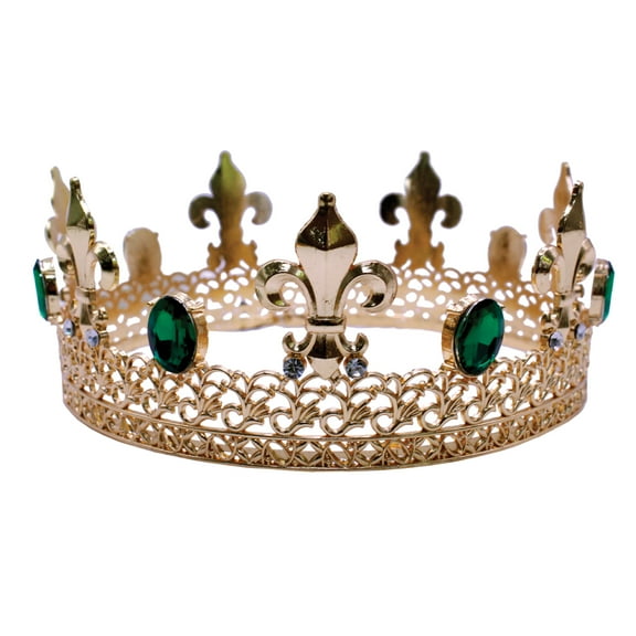 UNDERWRAPS Queen Gold Metal Crown - King's and Queen's Crown, Crown With Green Jewels, Birthday Party Crowns, Wedding Crowns, Princess Accessories