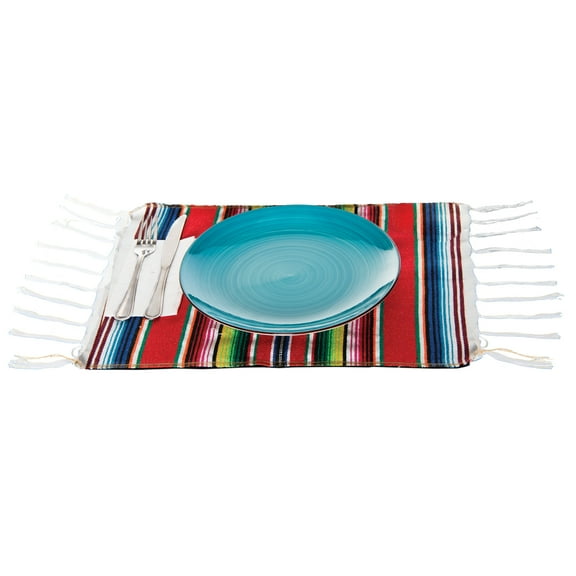 UNDERWRAPS Serape Mexican Table Mat - 4 PACK Set Placemats with Mexican Serape Poncho Pattern and Fringe, Mexican Party Decorations for Kitchen Table
