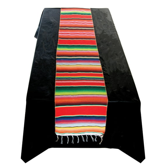UNDERWRAPS Serape Mexican Table Runner - 9 FOOT LONG Table Runner with Mexican Serape Poncho Pattern and Fringe, Mexican Party Decorations for Kitchen Table