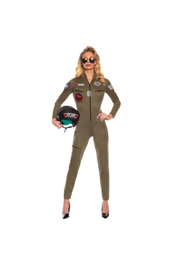 TOP GUN Sexy Jumpsuit - Official US NAVY TOP GUN Womens Fighter Pilot Costume Sexy, Fighter Jet Jumpsuit with Embroidered Aviator Costume Women