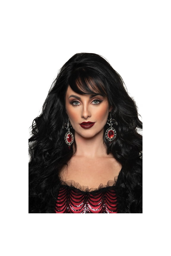 Vampire Bat Earrings - Halloween Vampire Gothic Jewelry, Bat Earrings with Red Jewel, Halloween Vampire Jewelry, Medieval Jewelry (One Size)