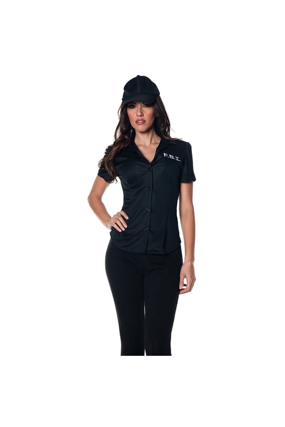 Women's Black FBI Shirt - Fitted Shirt for Halloween, Cosplay Dress Up, Outfit for Themed Events, LARP Costume