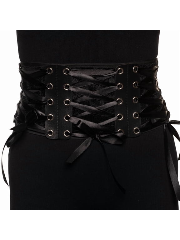 Women's Corset Cincher Belt - Medieval Belt for Women, Gothic Waist Belt for Cosplay, Renaissance Accessories, Black Suede Cincher