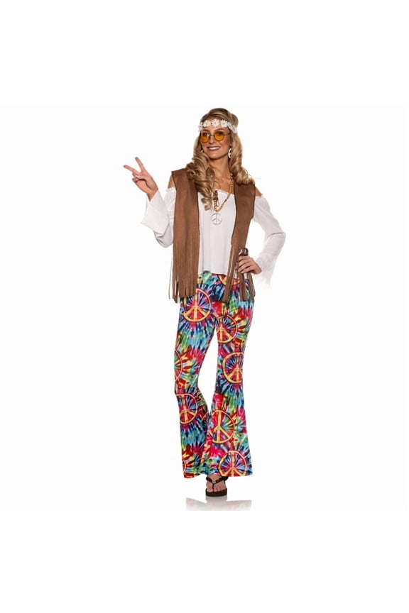 Women's Hippie Boho Costume - 70s Outfits For Women, Fringe Vest & Tie Dye Leggings Set, Halloween Costume, Western Hippie Clothes