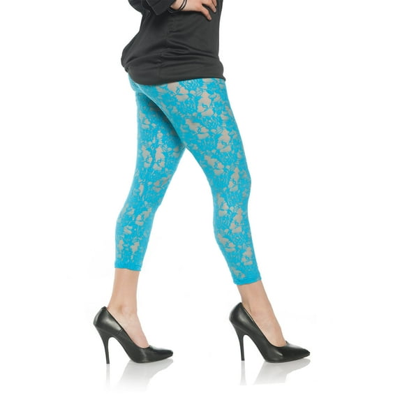 UNDERWRAPS Women's Retro 80's Lace Leggings - Halloween Accessories for Women, Halloween Party Dress Up, Cute Cosplay Accessory (Neon Blue)