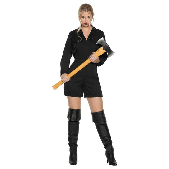 UNDERWRAPS Womens Horror Jumpsuit Costume - Black Serial Killer Horror Jumpsuit Romper Halloween Costume Women, Sexy Romper (Black Womens Jumpsuit, Large 12-14)
