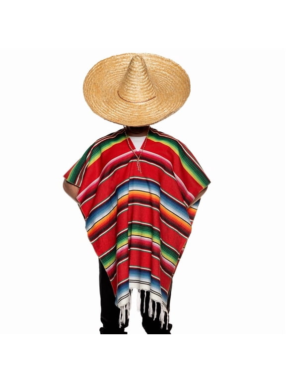 Woven Serape Ponchos Adult - Serape Poncho Sweater Halloween Blanket, Large 76" Long Costume Western Poncho Party Cinco De Mayo Decorations for Men