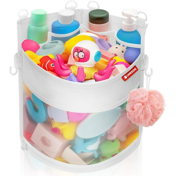 UNEEDE 3.5 Gallons Corner Mounted Mesh Bath Toy Organizer and Quick Dry Shower Caddy for Bathtub Toy Storage