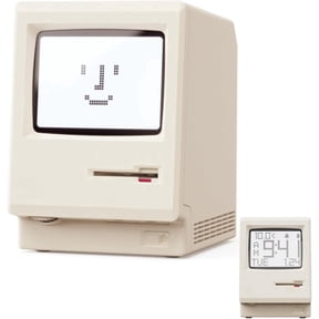 UNEEDE Maclock Retro Desk Clock, 1984 W-8 Computer Inspired Pixel Display Rechargeable Desk Clock, Multi-Alarm, Calendar, Temperature, Dimmable, Unique Retro Tech Gift for Office Bedroom Night Light