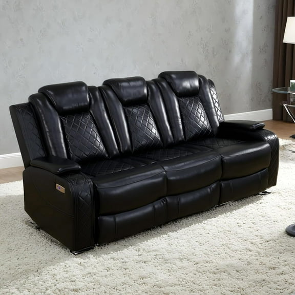 UNEEDE Power Recliner Sofa Set, Modern Leather Reclining with LED Lights/Storage Console/Cup Holders/Reading Lights/Wireless Charging/USB Port for Living Room Home Theater APT Sofa