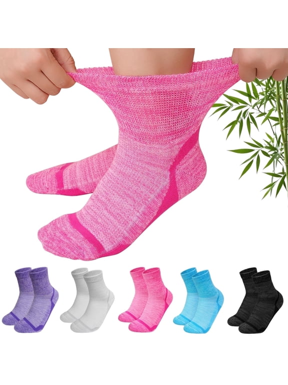 Bamboo Viscose Diabetic-Comfort Socks for Sensitive Feet, 5 Pairs Wide Stretch Non-Binding Socks for Men & Women, Seamless Toe Breathable Socks, Size 11-13