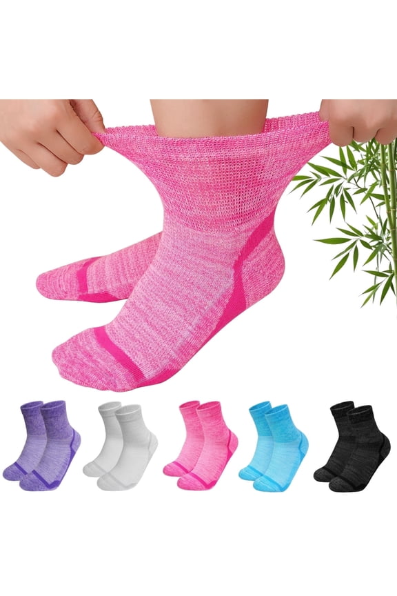 Bamboo Viscose Diabetic-Comfort Socks for Sensitive Feet, 5 Pairs Wide Stretch Non-Binding Socks for Men & Women, Seamless Toe Breathable Socks, Size 11-13