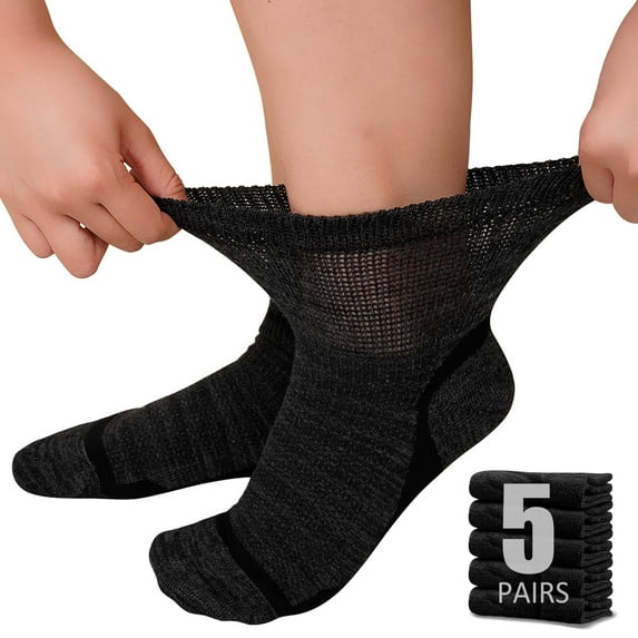 UNEEI Bamboo Viscose Diabetic Socks,5 Pairs Wide Calf Socks for Men Women,Non Binding Diabetic Neuropathy Socks with Seamless Toe,Size 9-11