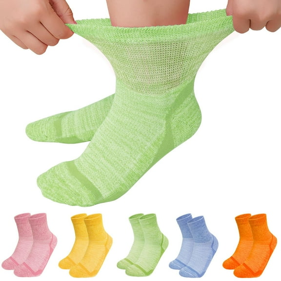 UNEEI Bamboo Viscose Diabetic Socks,5 Pairs Wide Calf Socks for Men Women,Non Binding Diabetic Neuropathy Socks with Seamless Toe