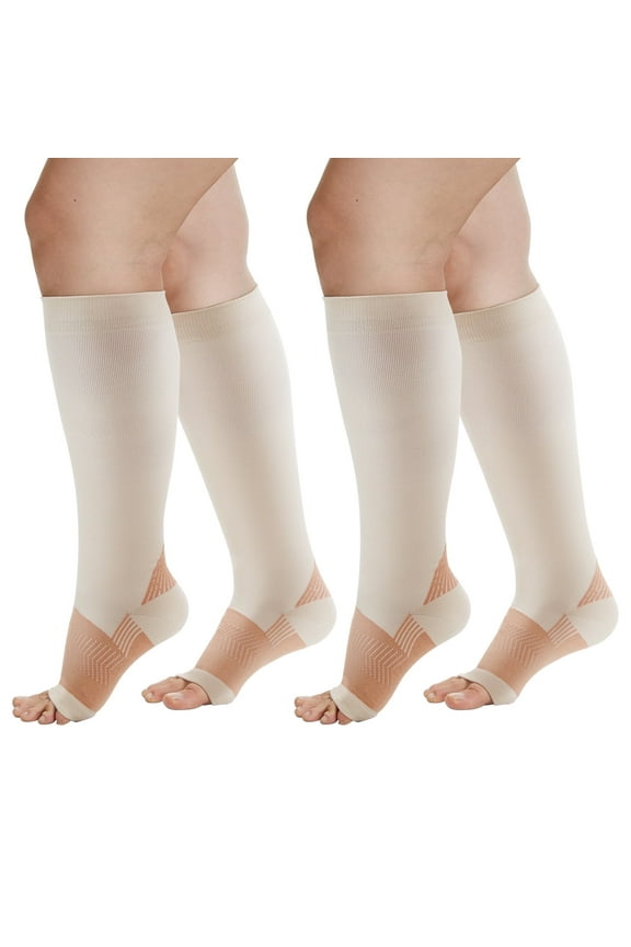 Open Toe Compression Socks for Women Men,Plus Size Compression Socks for Women Wide Calf,3 Pairs Knee-High Compression Stocking for Circulation Recovery