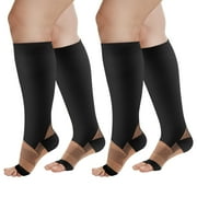 UNEEI Open Toe Compression Socks for Women Men,Plus Size Compression Socks for Women Wide Calf,3 Pairs Knee-High Compression Stocking for Circulation Recovery