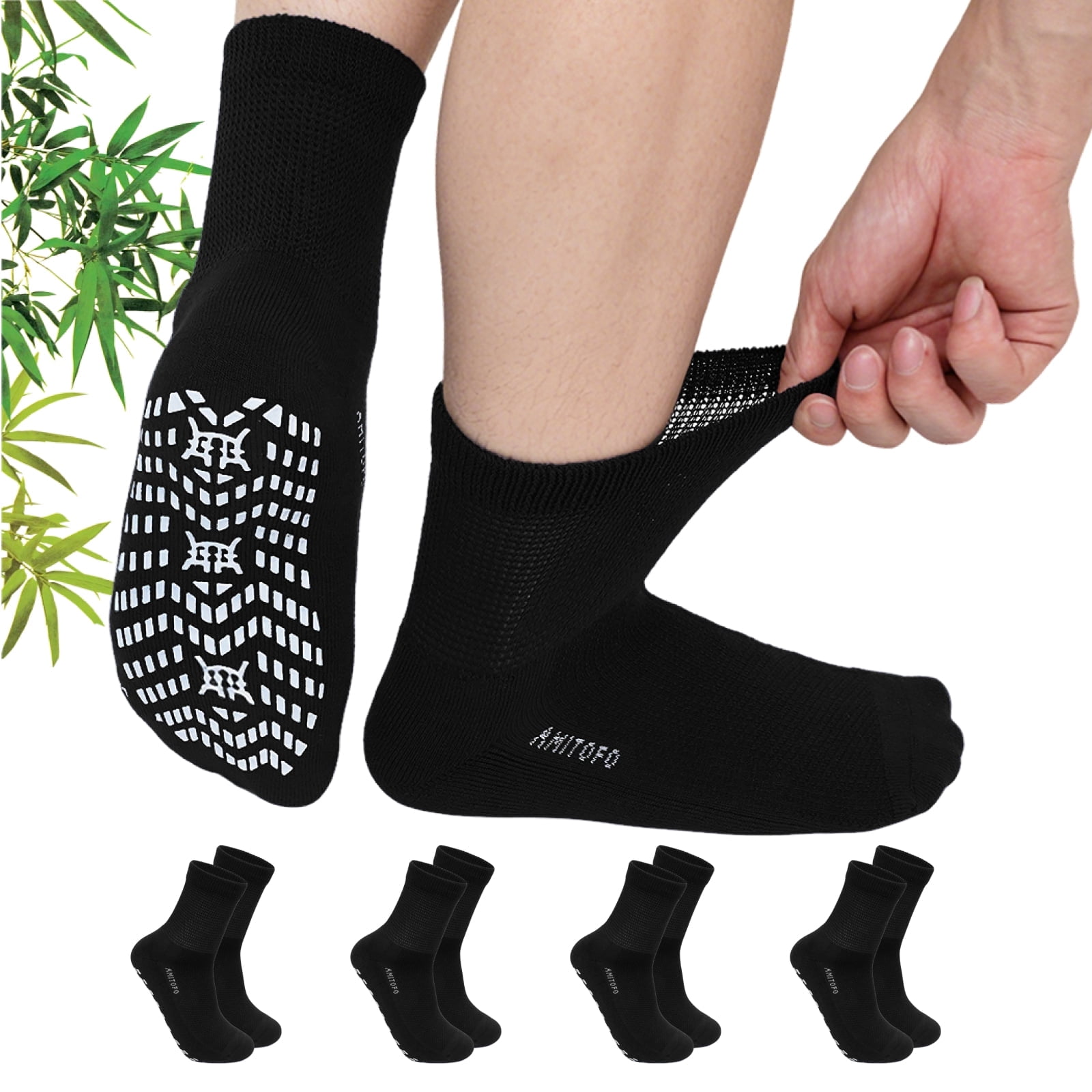 UNEEI Diabetic Grip Socks for Men Women, 4 Pairs Bamboo Viscose Wide ...
