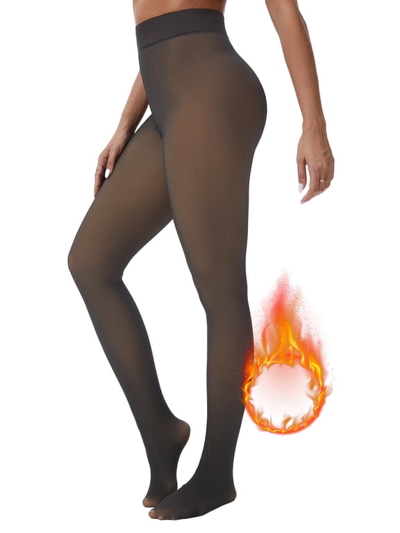 Fleece Lined Tights for Women - Winter Thermal Leggings Pantyhose, Fake Translucent Thick Warm Sheer Tights, Size M