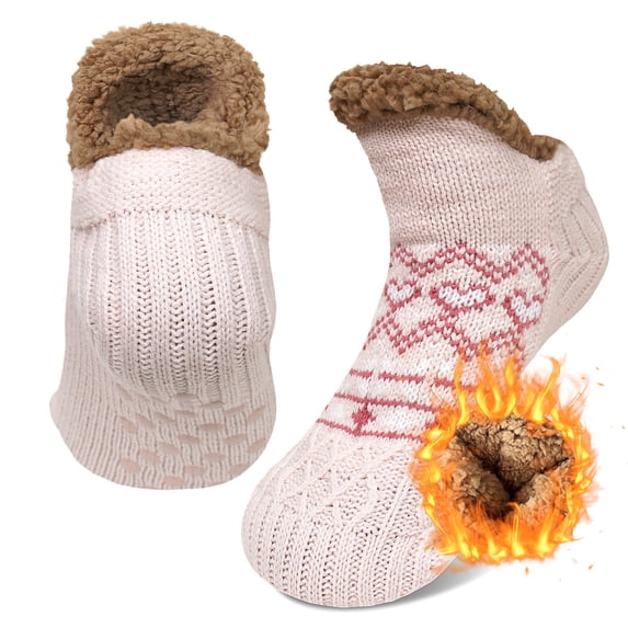 UNEEI Fuzzy Slipper Socks with Non-Slip Grips, Cozy Plush Warm Winter House Socks, Fluffy Thick Indoor Sleep Socks Gift for Ladies