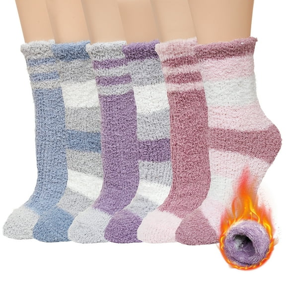 UNEEI Fuzzy Socks for Women, Cozy Fluffy Winter Warm Slipper Socks , 6 Pair Colorful Fluffy Socks for Home Sleeping