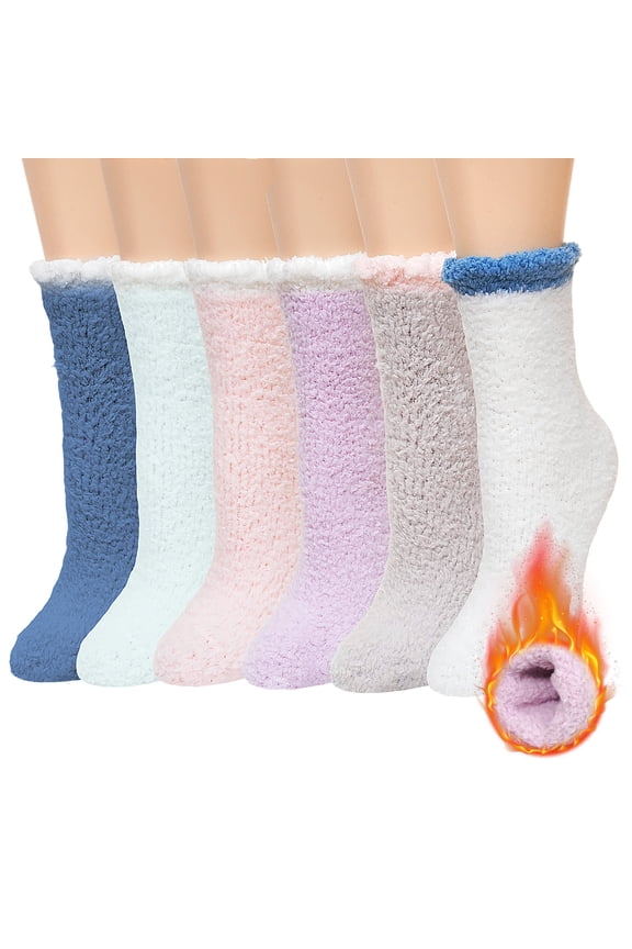 Fuzzy Socks with Grips,Thick Warm Cozy Fluffy Non Slip Slipper Socks, 6 Pairs Colorful Fluffy Socks for Women