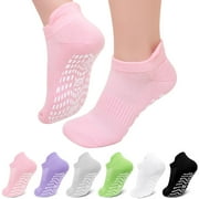 UNEEI Non-Slip Grip Socks for Women Men, 6 Pair Cotton Non Slip Socks for Yoga, Pilates, Ballet, Hospital, Anti-Skid, Breathable