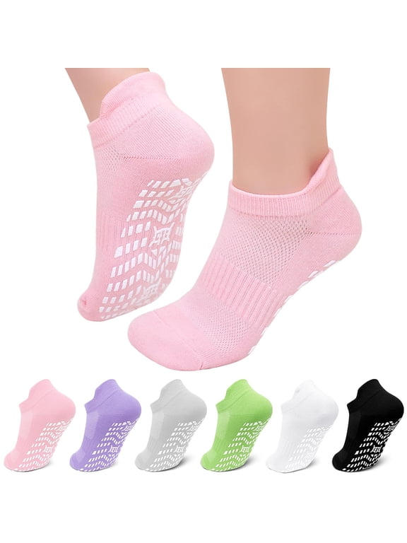 Non-Slip Grip Socks for Women Men, 6 Pair Cotton Non Slip Socks for Yoga, Pilates, Ballet, Hospital, Anti-Skid, Breathable