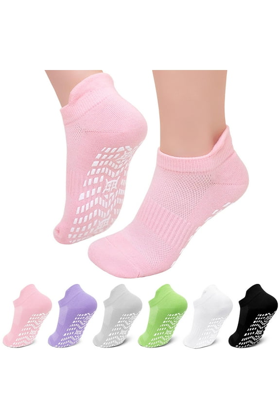 Non-Slip Grip Socks for Women Men, 6 Pair Cotton Non Slip Socks for Yoga, Pilates, Ballet, Hospital, Anti-Skid, Breathable