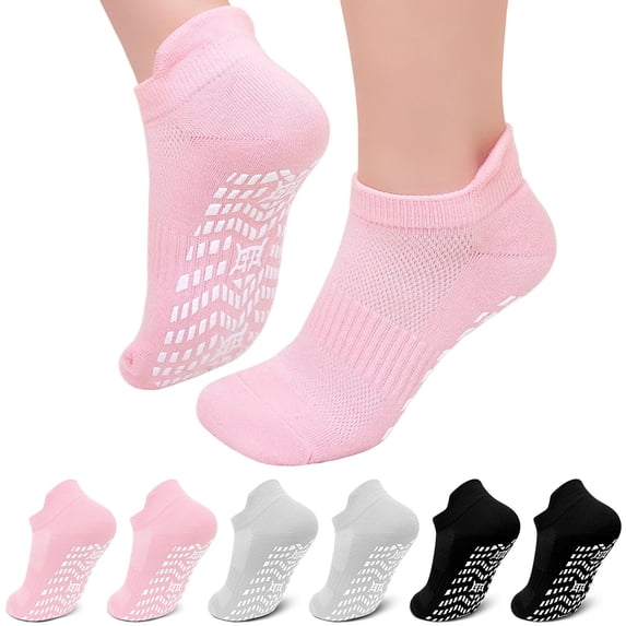 UNEEI Non-Slip Grip Socks for Women Men, 6 Pair Cotton Non Slip Socks for Yoga, Pilates, Ballet, Hospital, Anti-Skid, Breathable