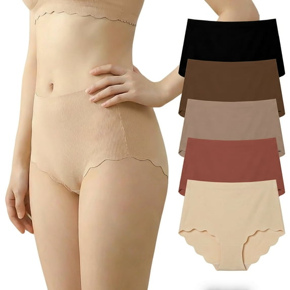 UNEEI Seamless Underwear High Waisted No Show Briefs Soft Stretch Women’s Panties,5 Pack