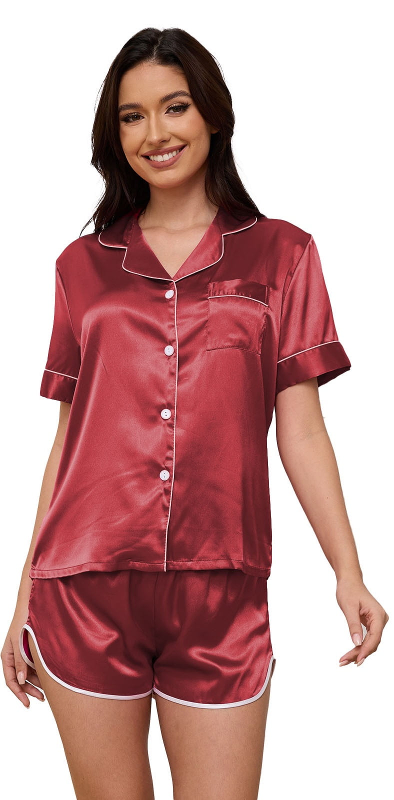 Red Bow Short Sleeve High Waist Pajama Set