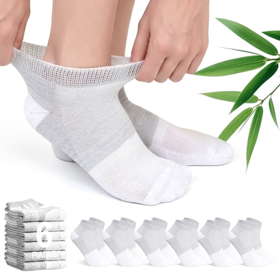 UNEEI Bamboo Viscose Diabetic Ankle Socks: Wide Calf Diabetic Socks with Seamless Toe - 6 Pairs Non Binding Neuropathy Socks for Women Men, Size 11-13