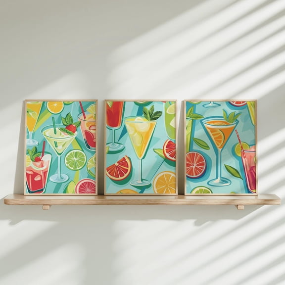 UNFFRAMED 3 Piece Cocktail Wall Art Set, Retro Bar Cart Decor, Kitchen Art, Martini Posters, Funky Cocktail Wall Art Set Set 3 Prints 16x24