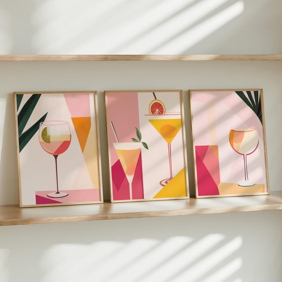 UNFFRAMED 3 Piece Cocktail Wall Art Set, Retro Bar Cart Decor, Kitchen Art, Martini Posters, Funky Cocktail Wall Art Set Set 3 Prints 8x12
